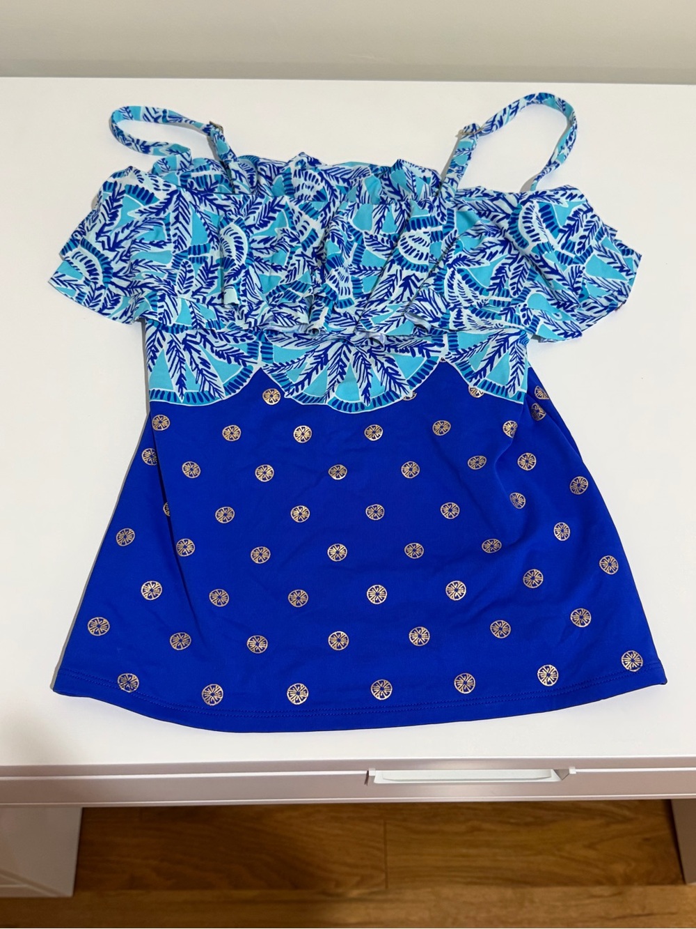 Lilly Pulitzer Blue Printed Ruffle Swim Cami